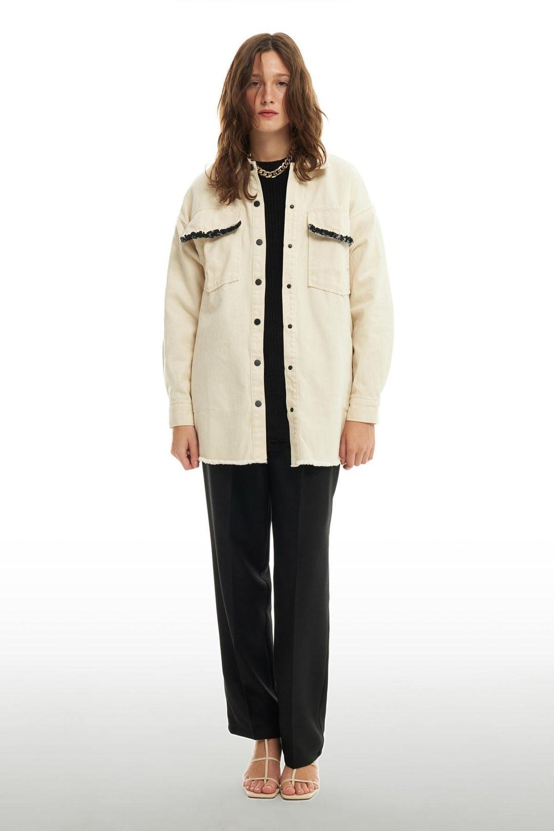 Büyük Cepli Püsküllü Ceket Naturel