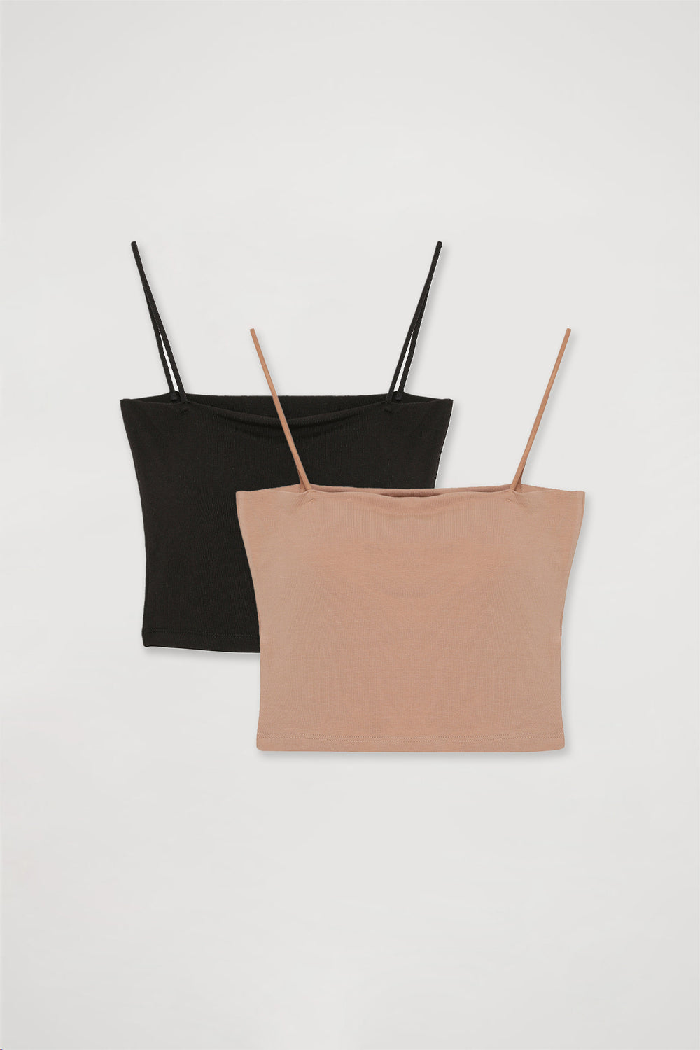 Modal Askılı Crop Basic Atlet 2' li Paket Siyah-Bej