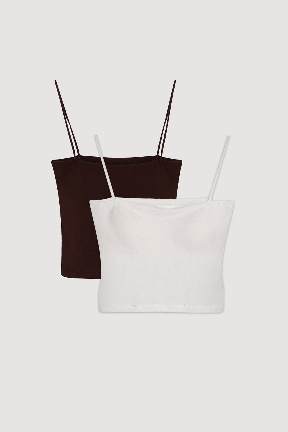 Modal Askılı Crop Basic Atlet 2' li Paket Ekru-Kahverengi
