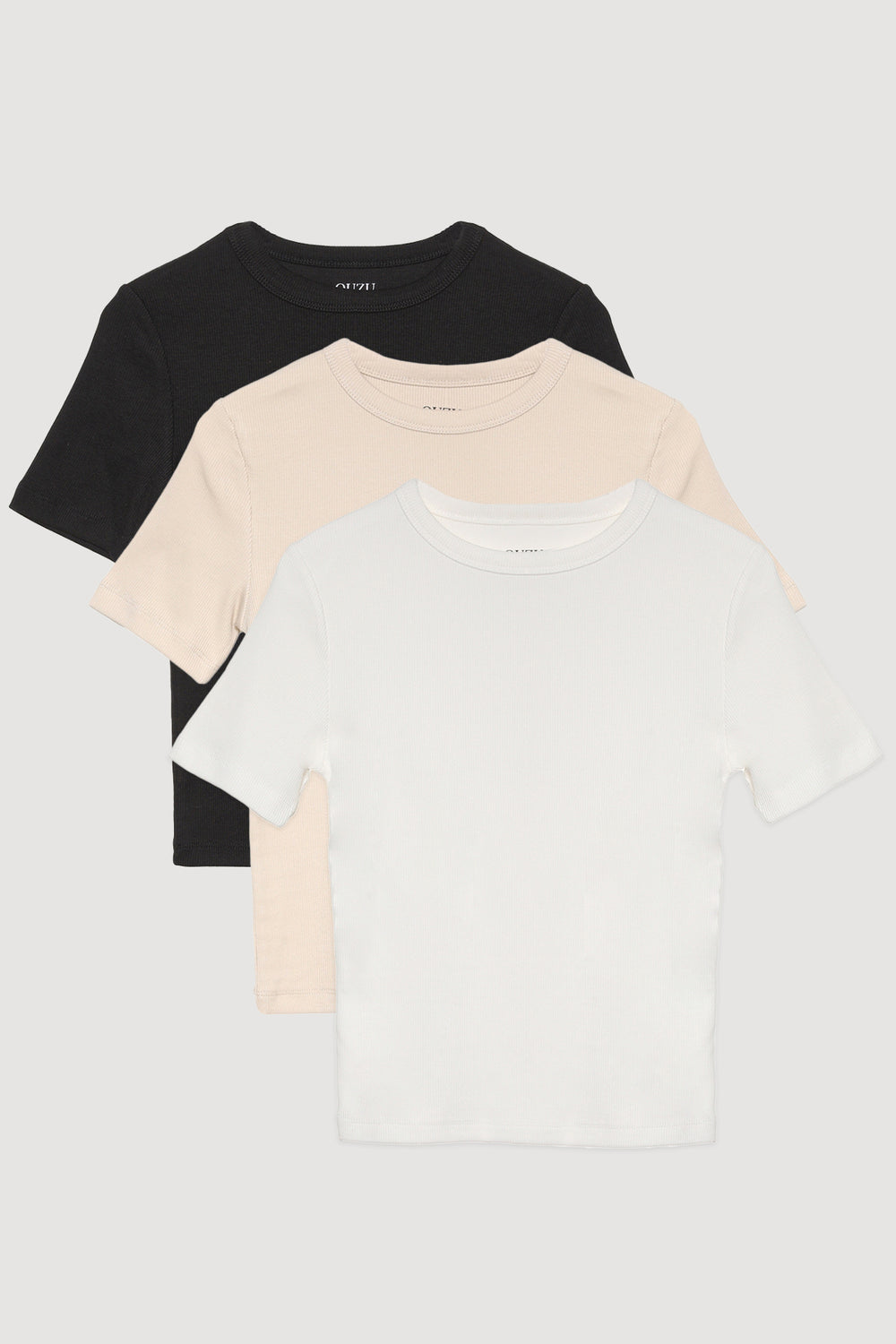 Fitilli Basic Tişört 3 lü Paket Siyah/Ekru/Bej