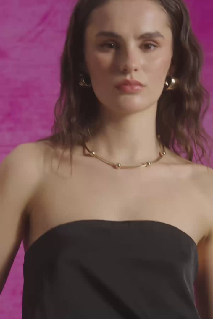 Straplez Saten Bluz Siyah