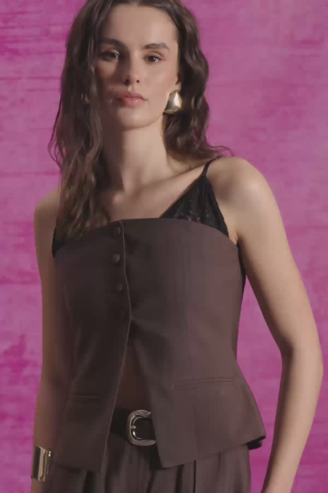 Dantel Askı Garnili Bustiyer Bluz Kahverengi