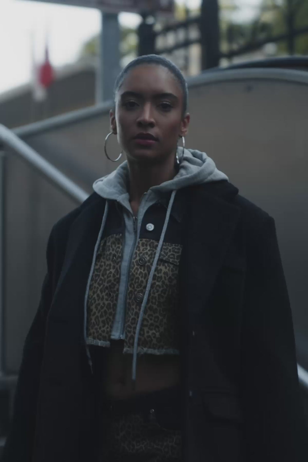 Leopar Matchli Kapüşonlu Crop Ceket Bej