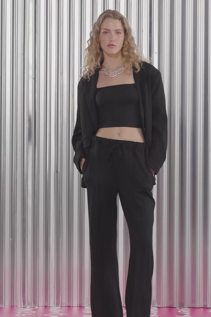 Tek Düğmeli Yumuşak Dokulu Oversize Blazer Ceket Siyah