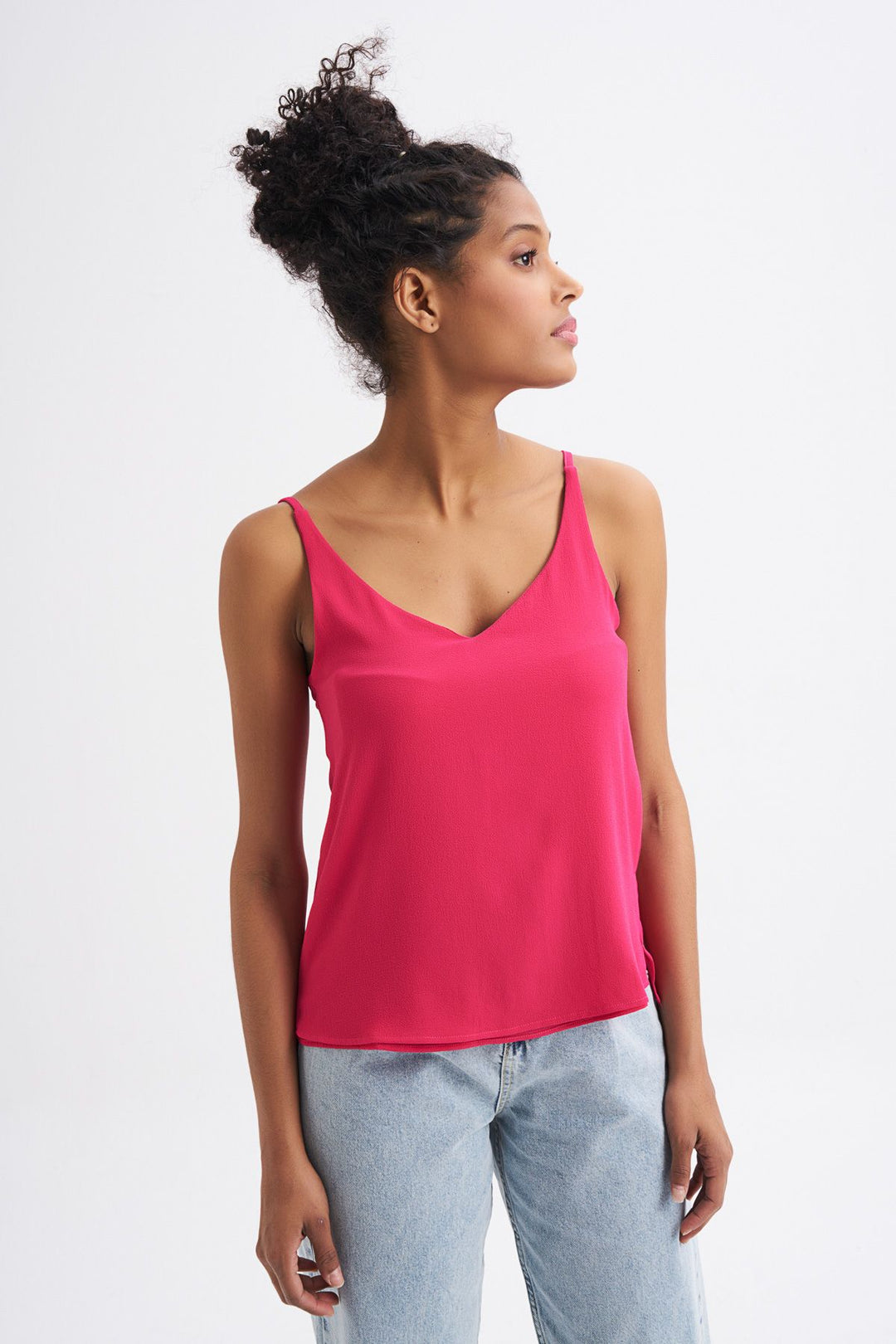 Rope Strap V-Neck Blouse Fuchsia
