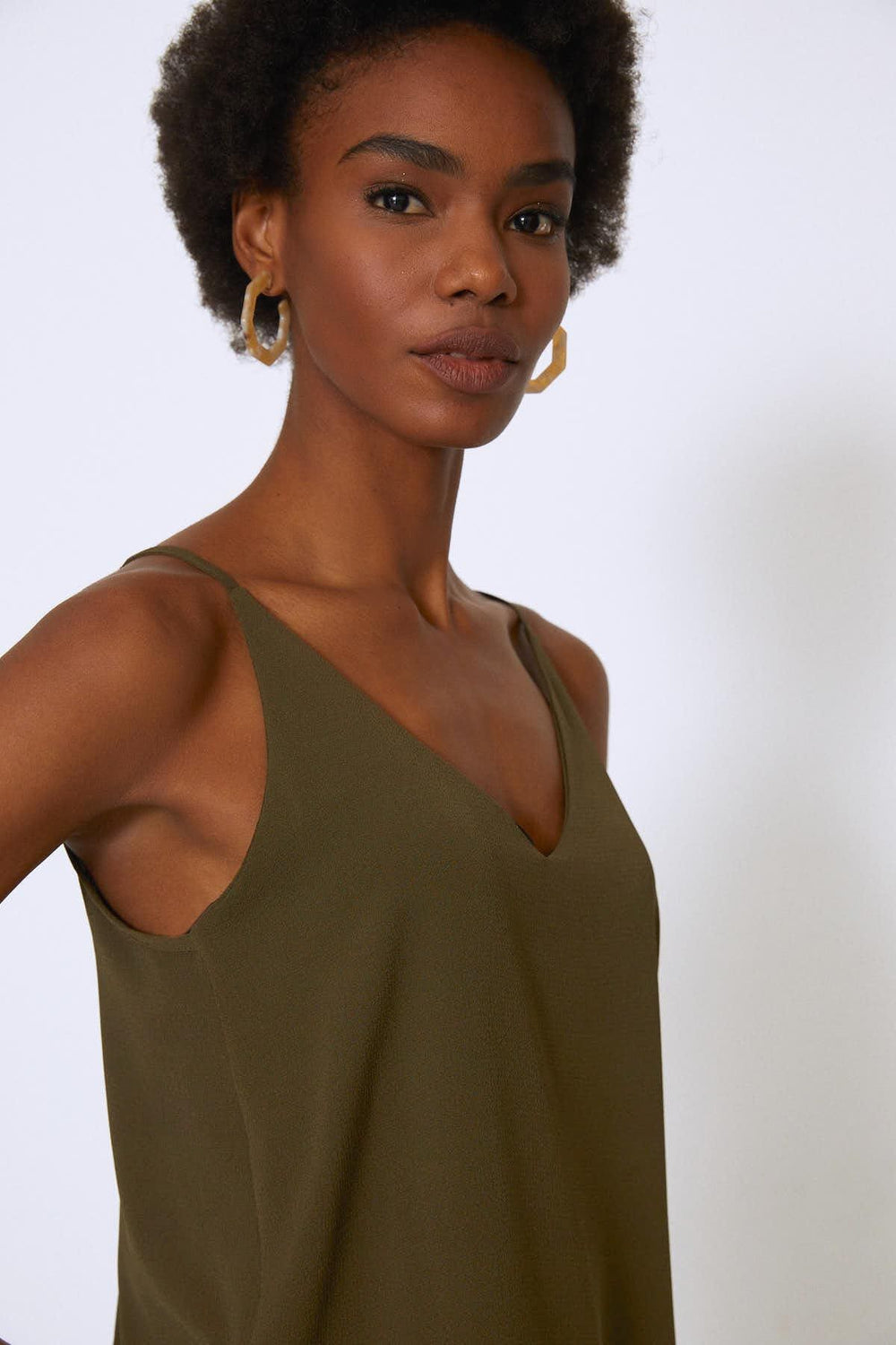 String Strap V Neck Blouse Khaki