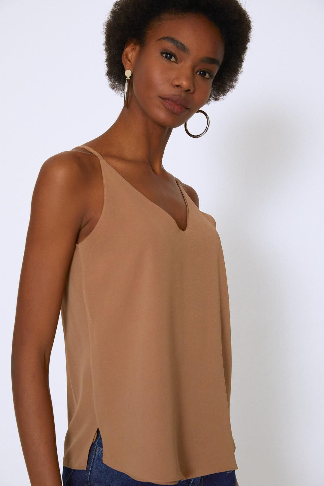 Rope Strap V-Neck Blouse Brown