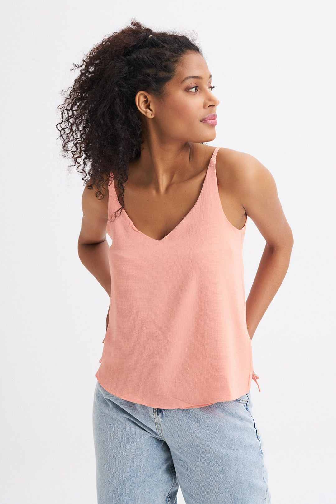 String Strap V-Neck Blouse Salmon