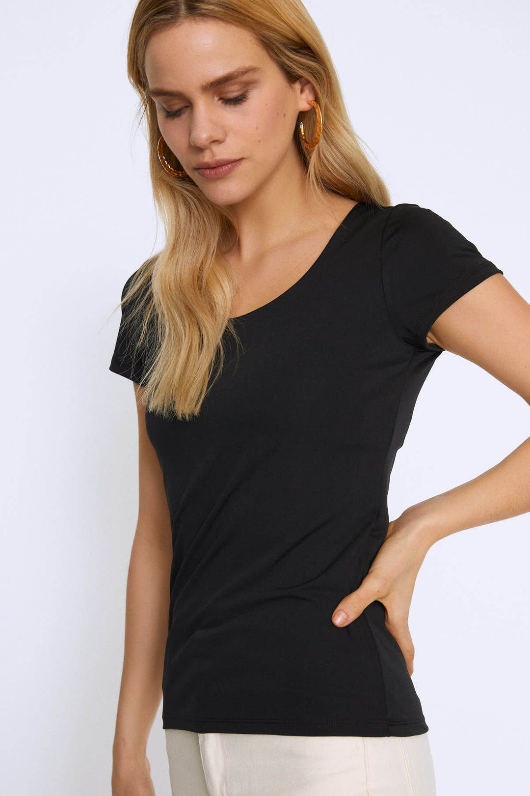 Short Sleeve Basic Blouse Black