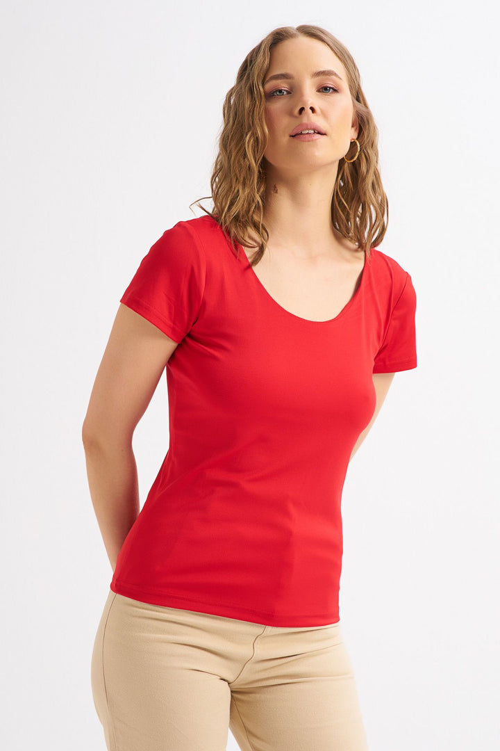 Short Sleeve Basic Blouse Red