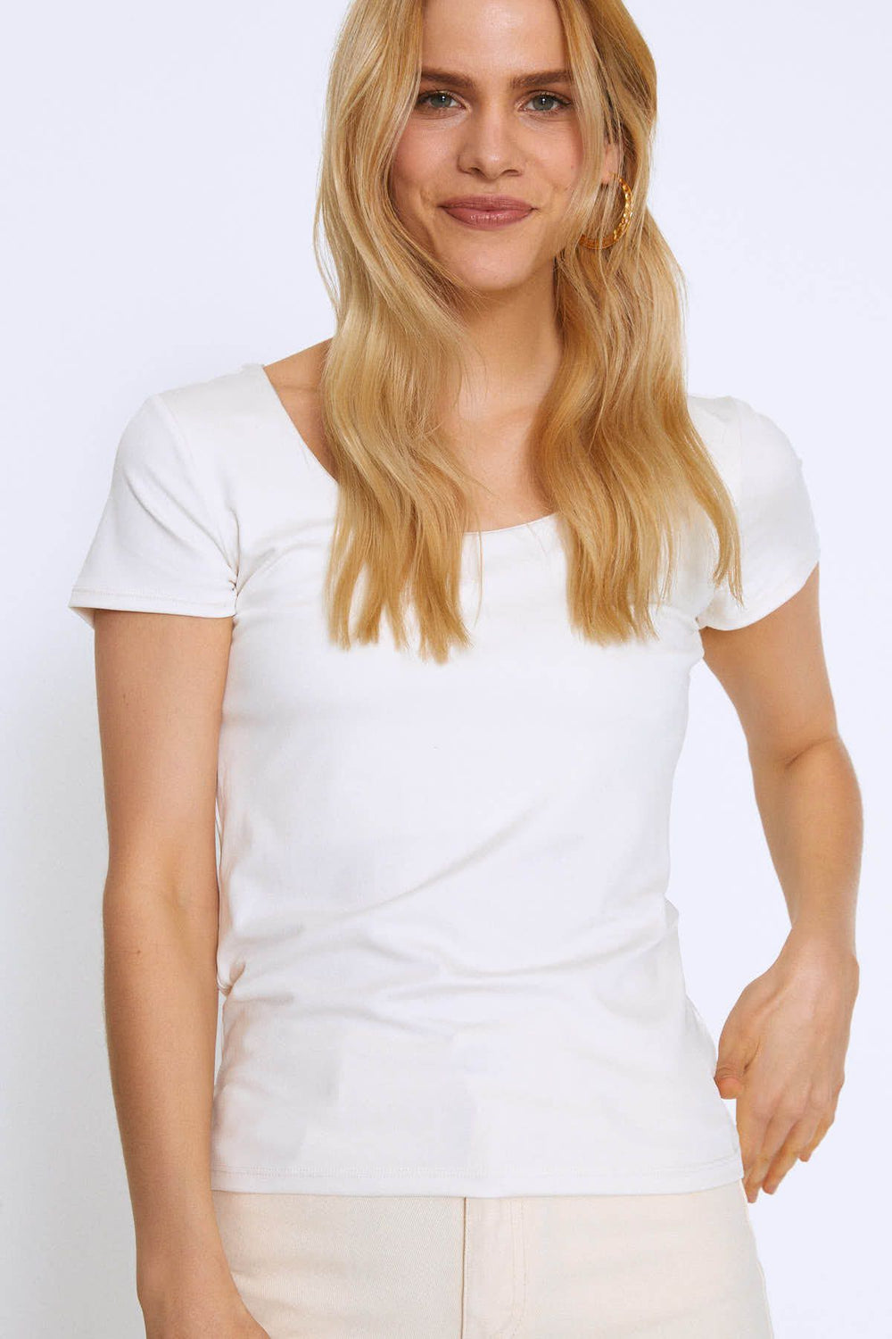 Short Sleeve Basic Blouse Bone