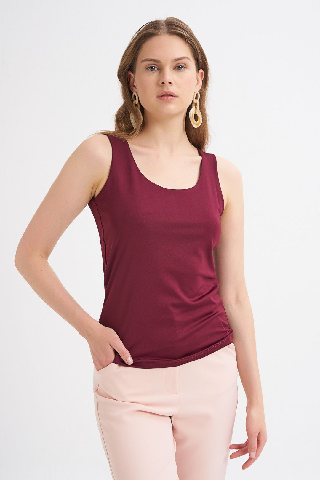 Kalın Askılı Basic Bluz Mürdüm