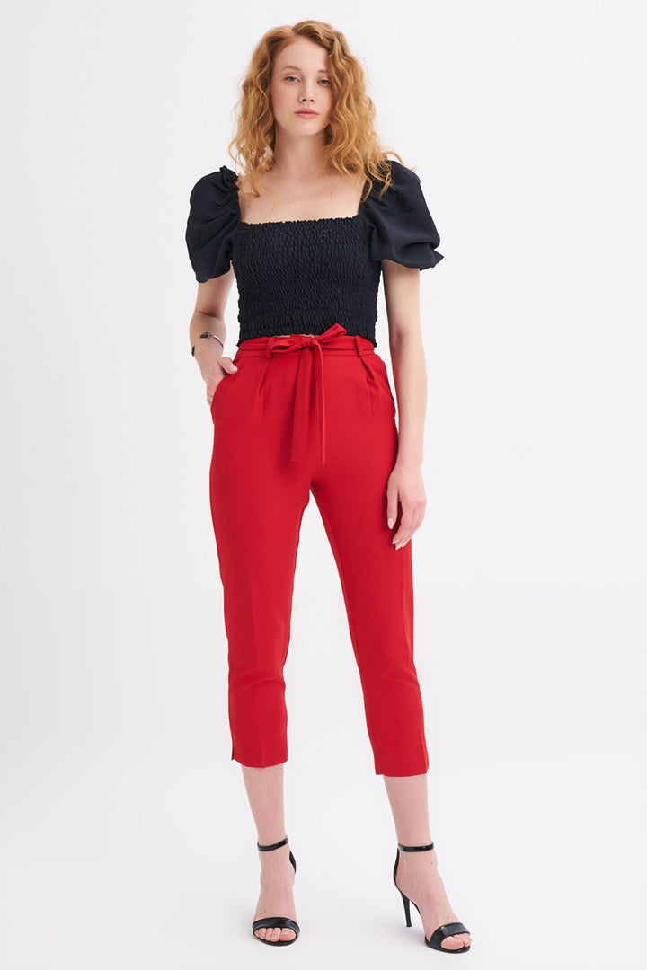 Waist Belted Trousers Red