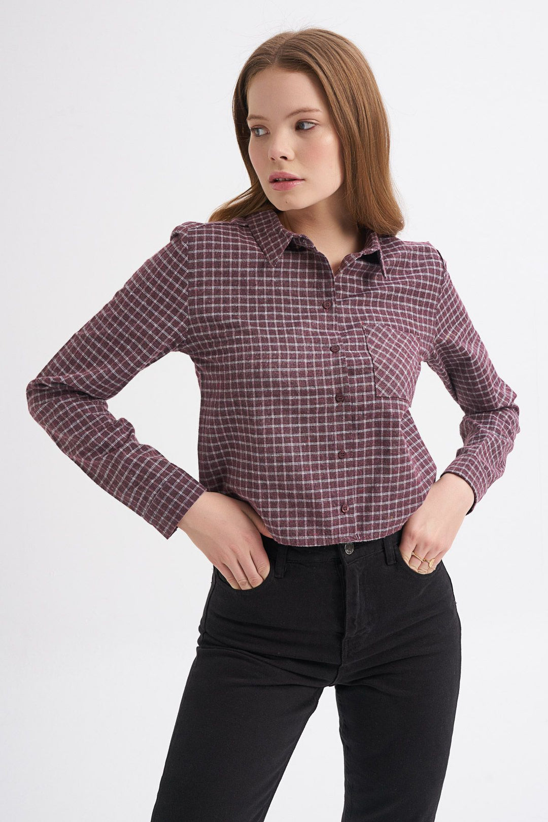 Tek Cepli Ekose Gömlek Bordo