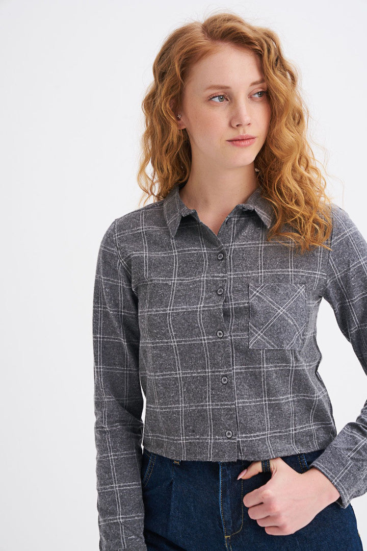 Tek Cepli Ekose Gömlek Gri