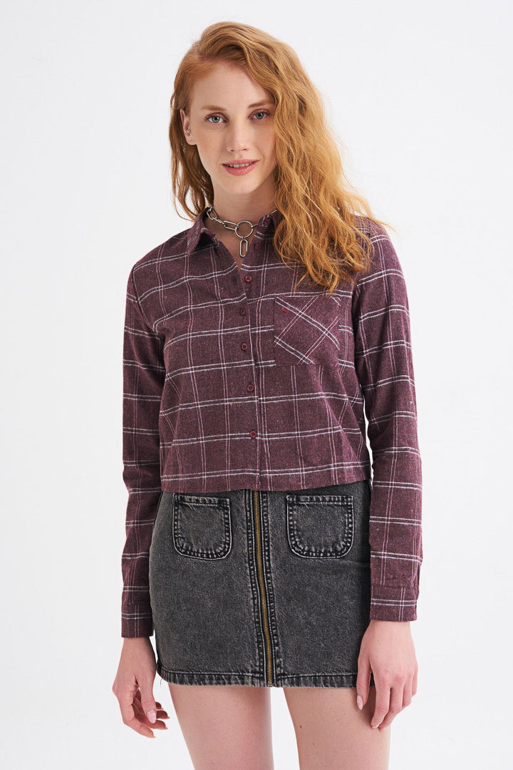 Single Pocket Plaid Shirt Claret Red