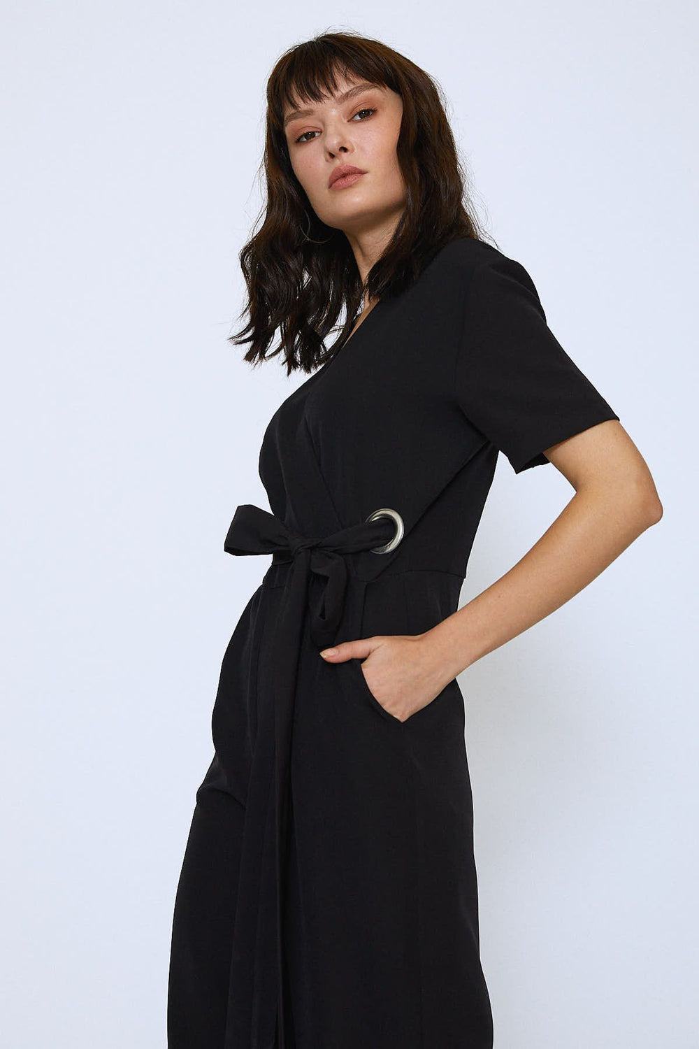 Waist Belt Double Breasted Jumpsuit Black