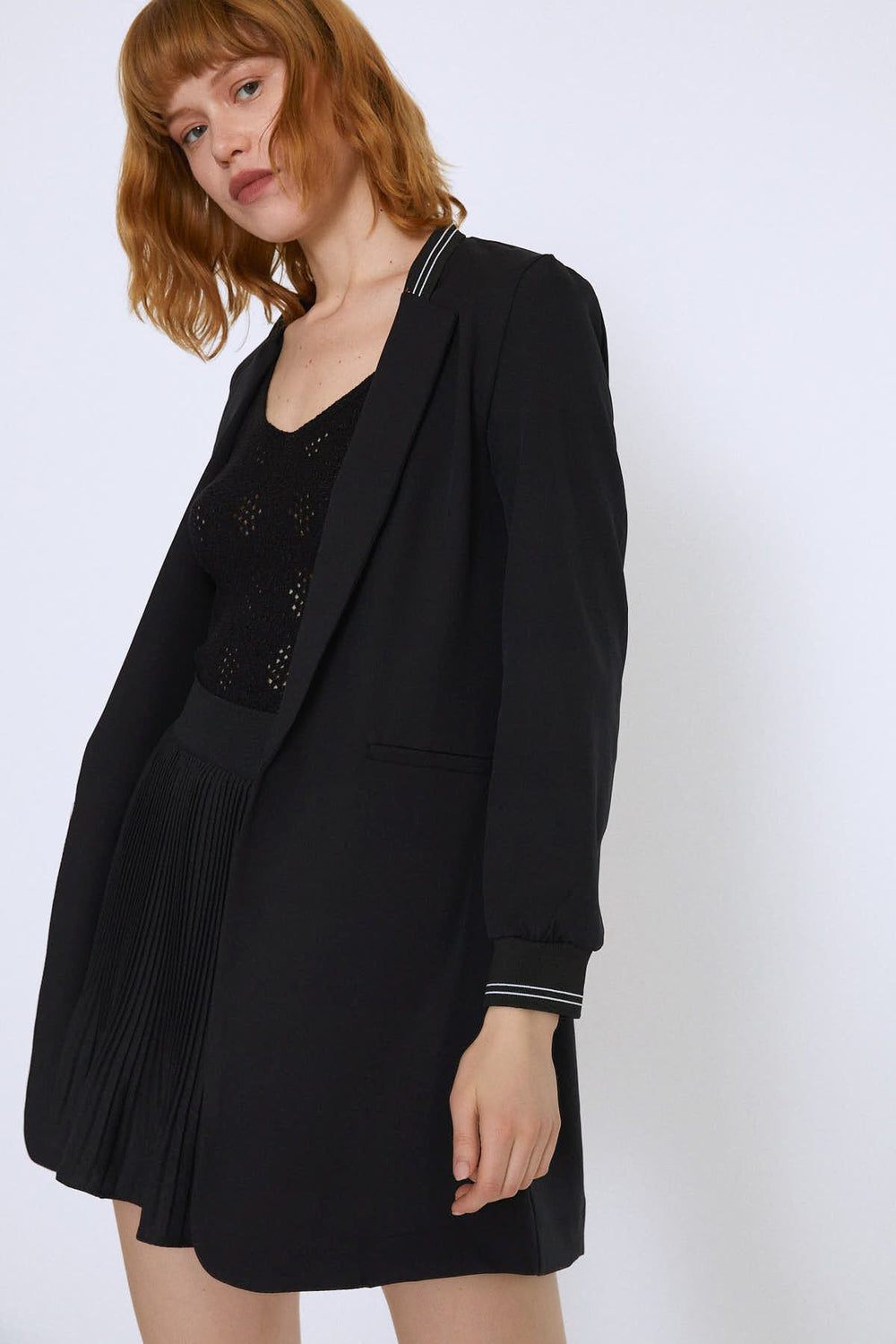 Ribbed Fleto Pocket Long Jacket Black