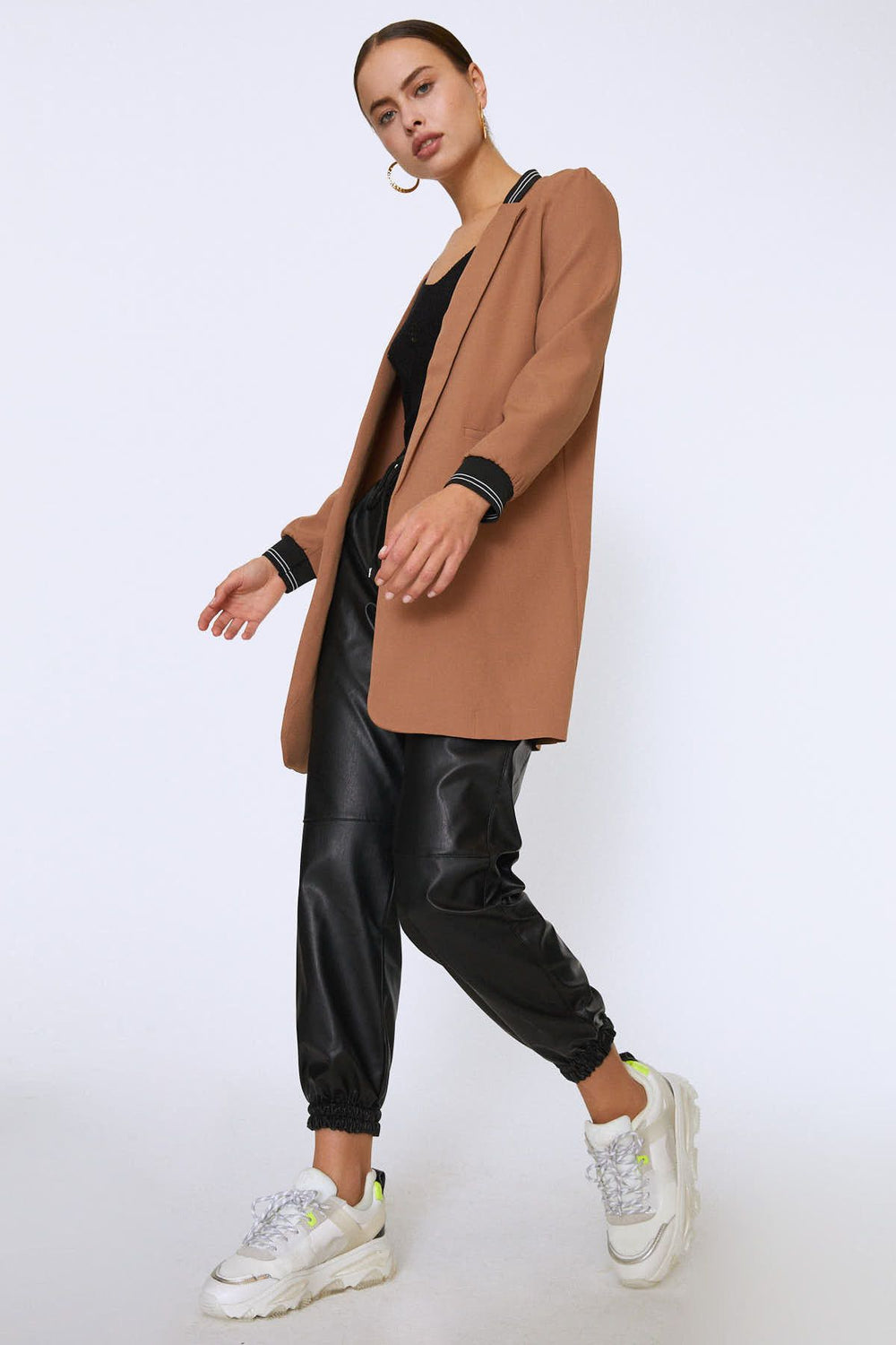 Ribbed Fleto Pocket Long Jacket Camel
