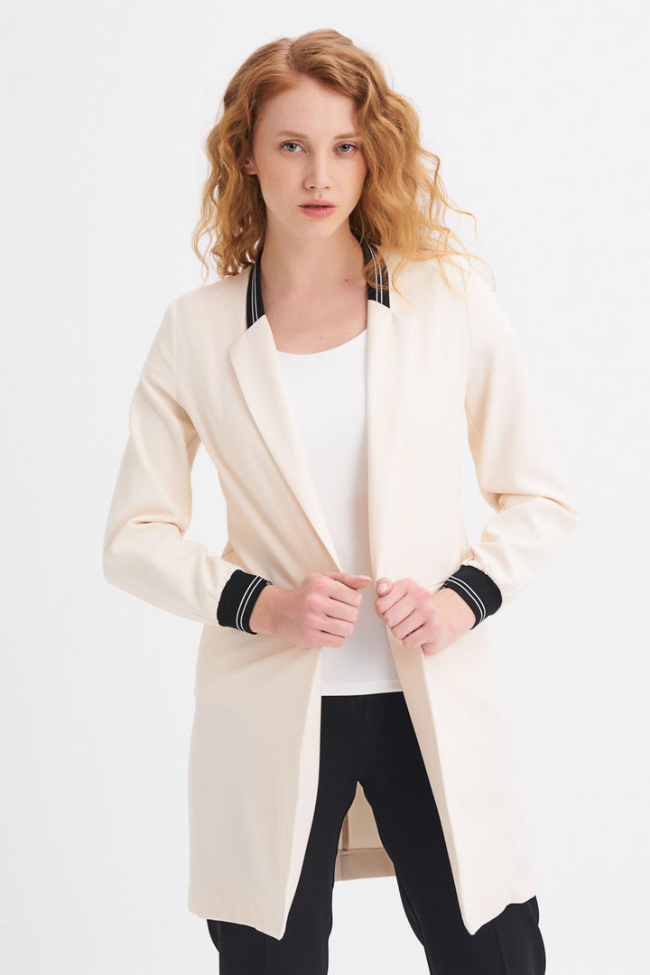 Ribanalı Fleto Cepli Uzun Ceket Kemik