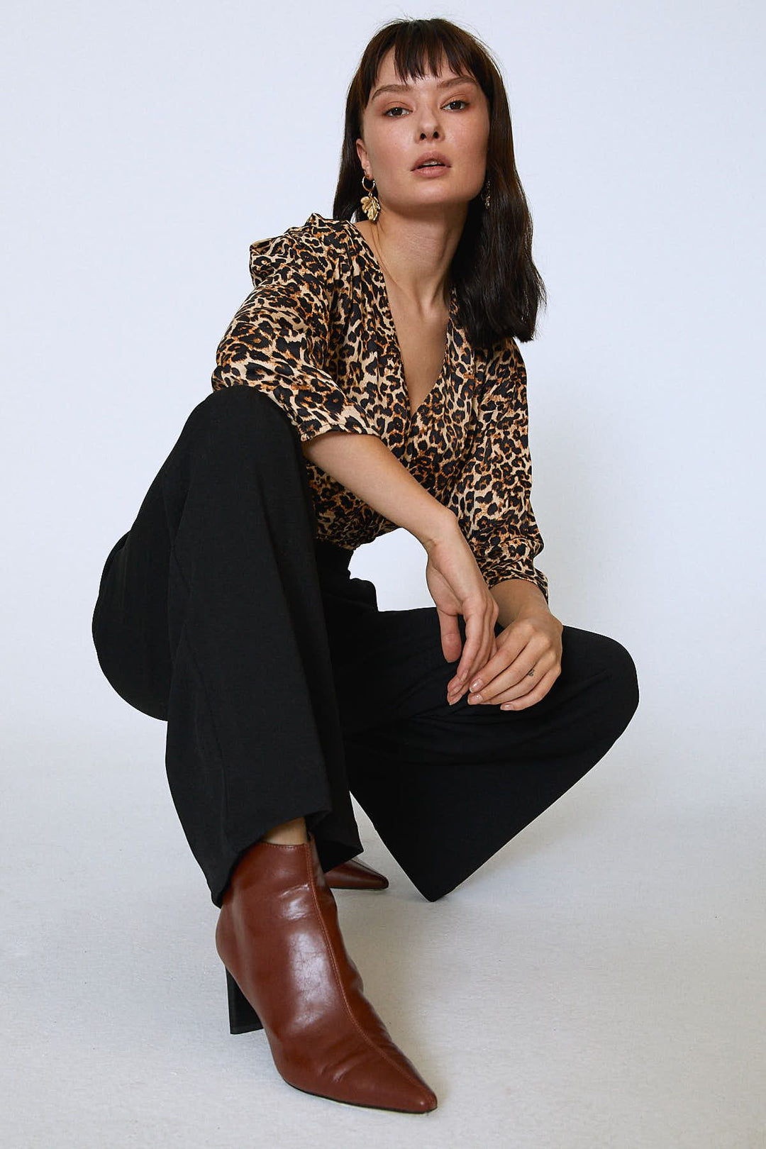 Geniş Paça Cepli Örme Pantolon Siyah