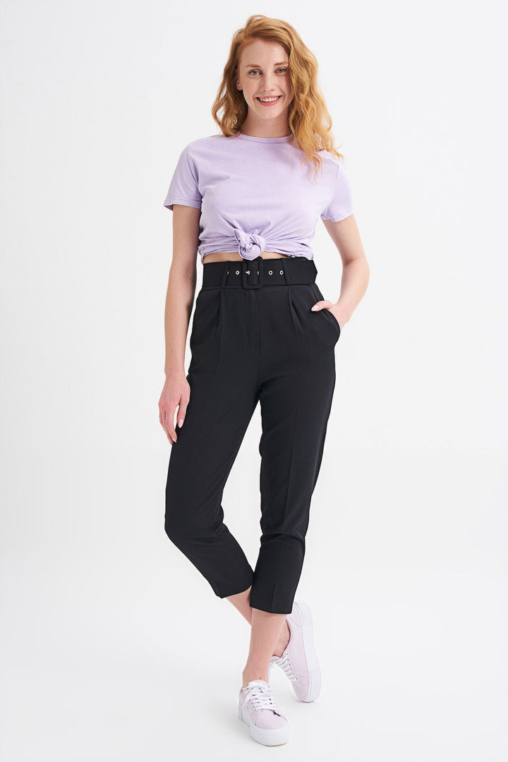 Waist Belt Fabric Trousers Black