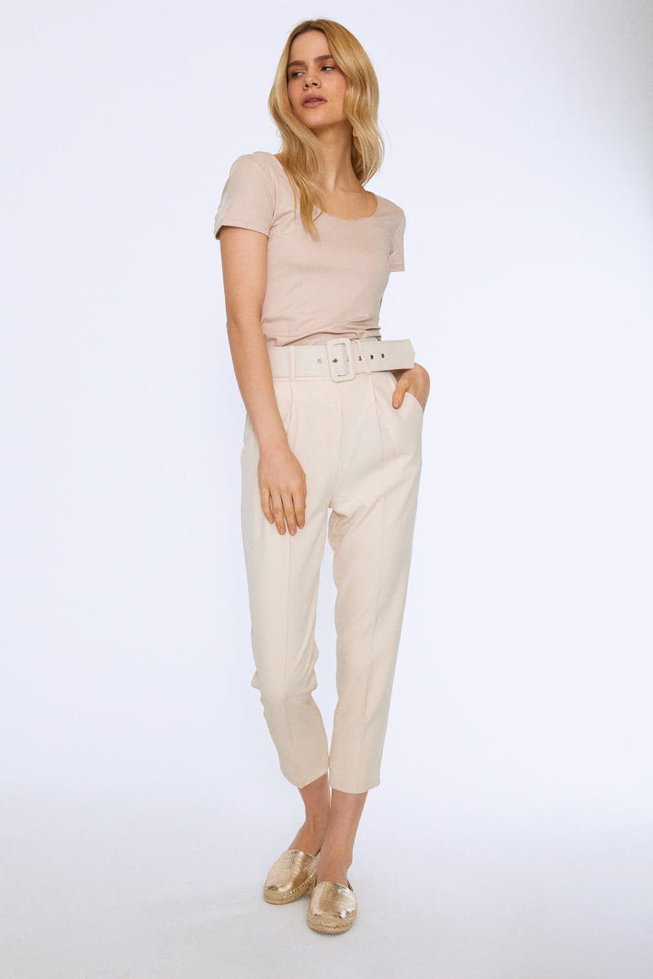 Waist Belt Fabric Trousers Beige