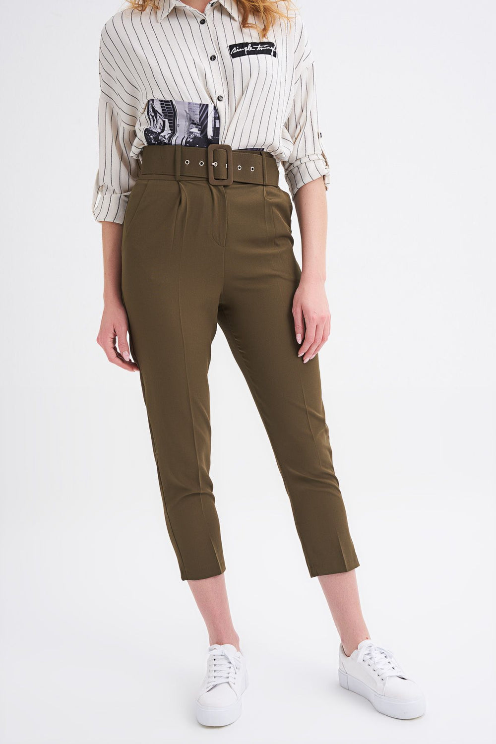 Waist Belt Fabric Trousers Khaki