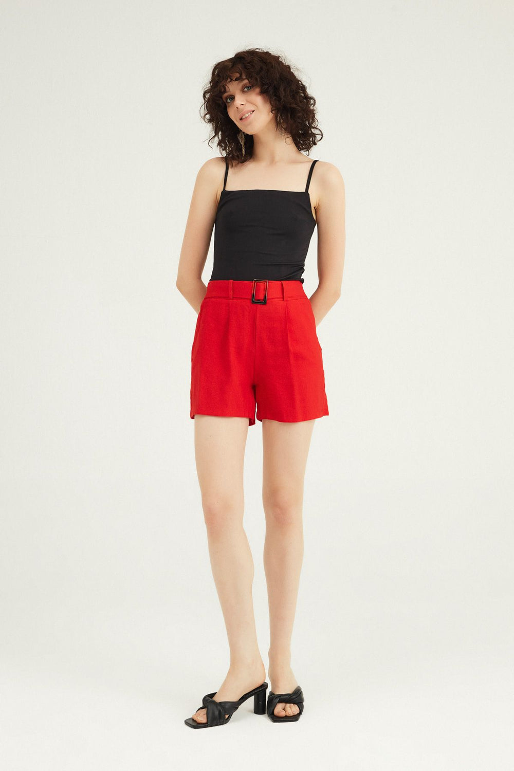 Belted Shorts Red