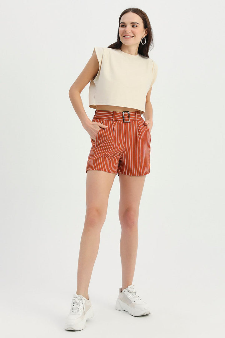 Striped Belt Shorts Tile