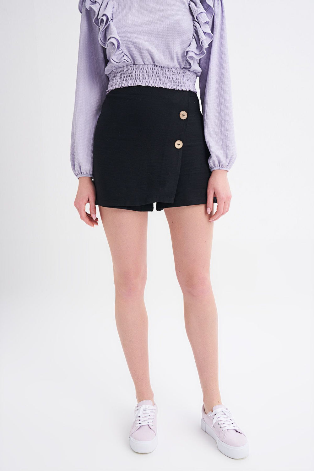 Button Front Skirt Shorts Black