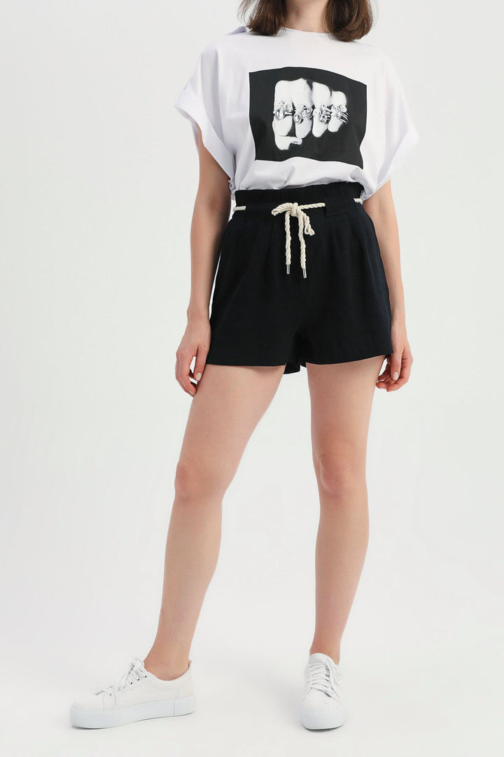 Straw Rope Belt Shorts Black