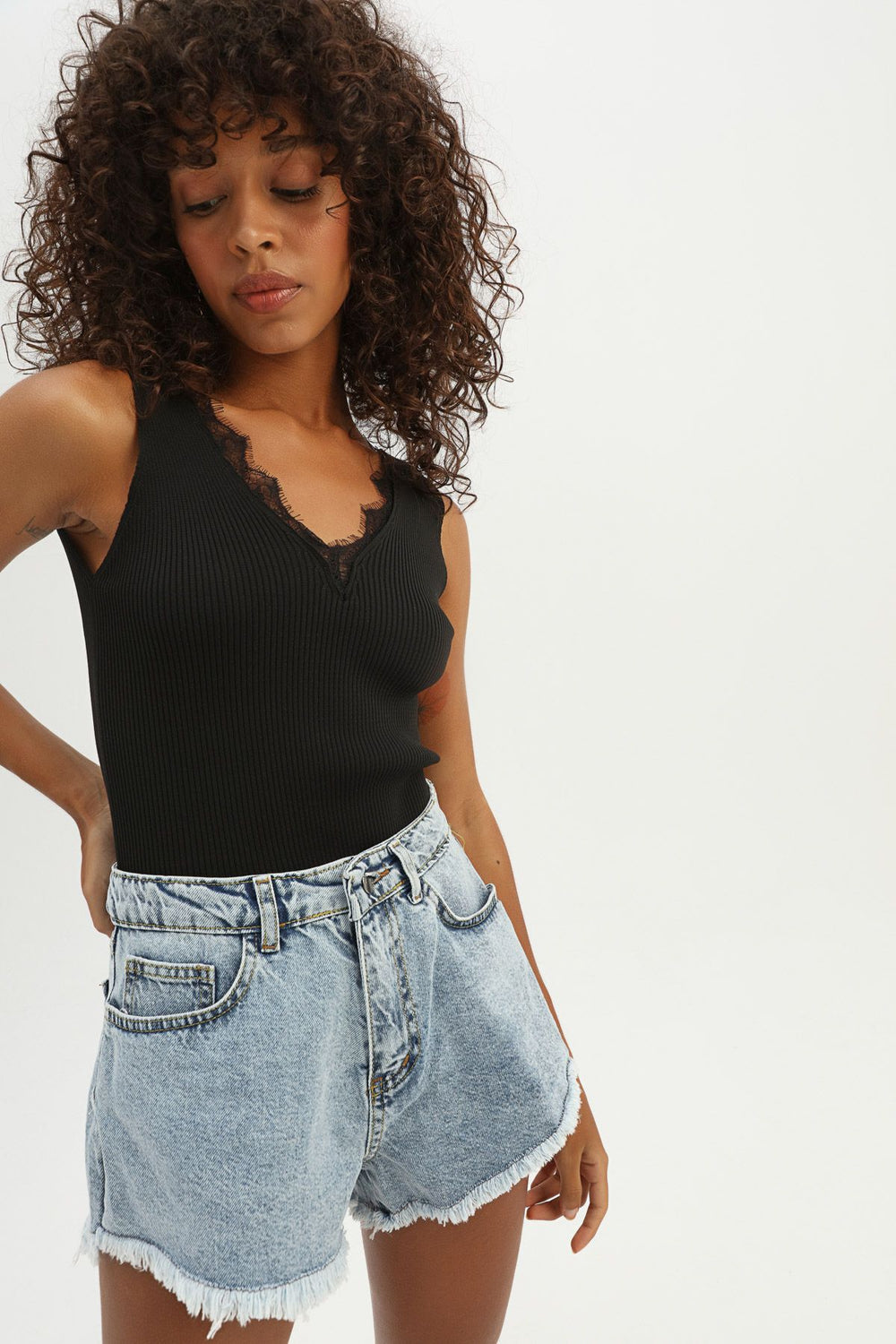 V Neck Lace Knitwear Black