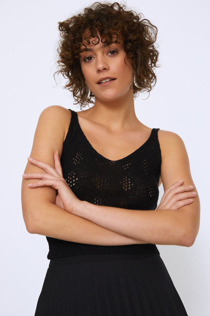 Hanging Openwork V Neck Knitwear Black