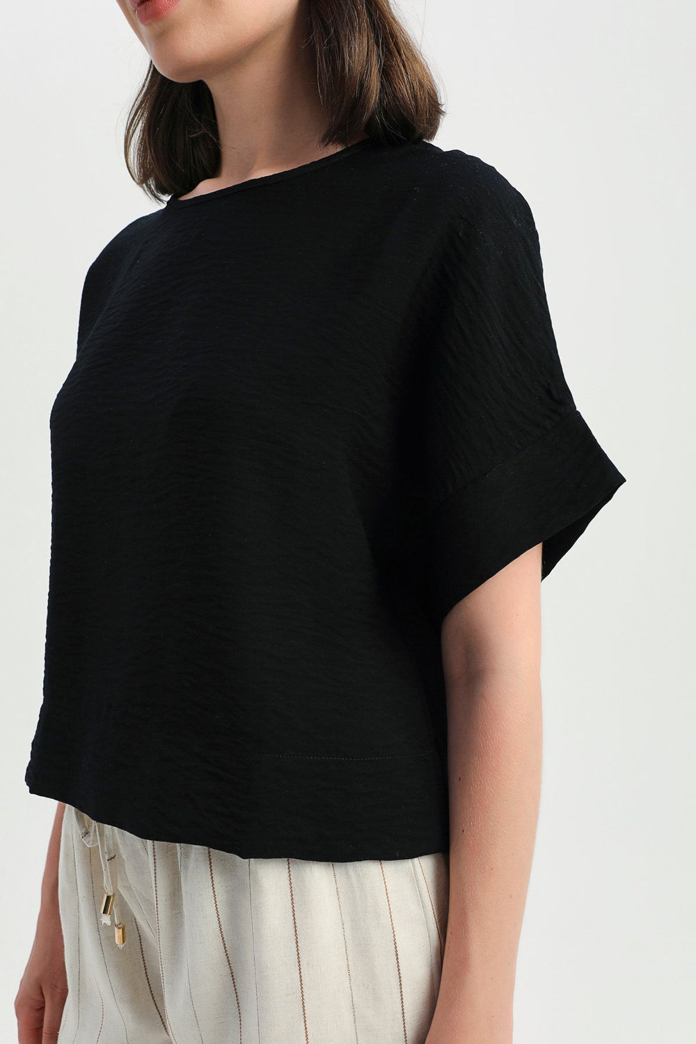 Three Quarter Sleeve Blouse Black