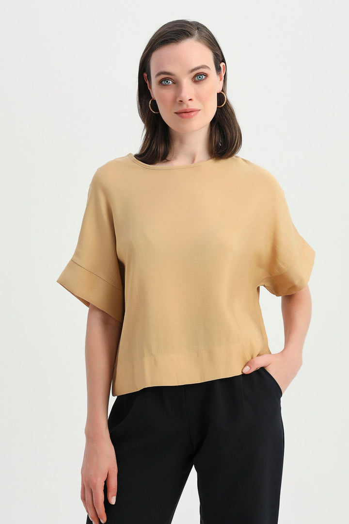 Three Quarter Sleeve Blouse Camel