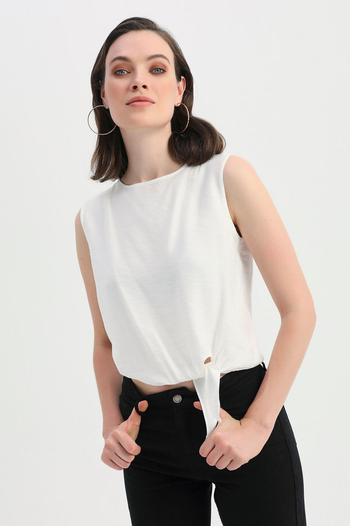 Tie Detailed Tank Top Ecru