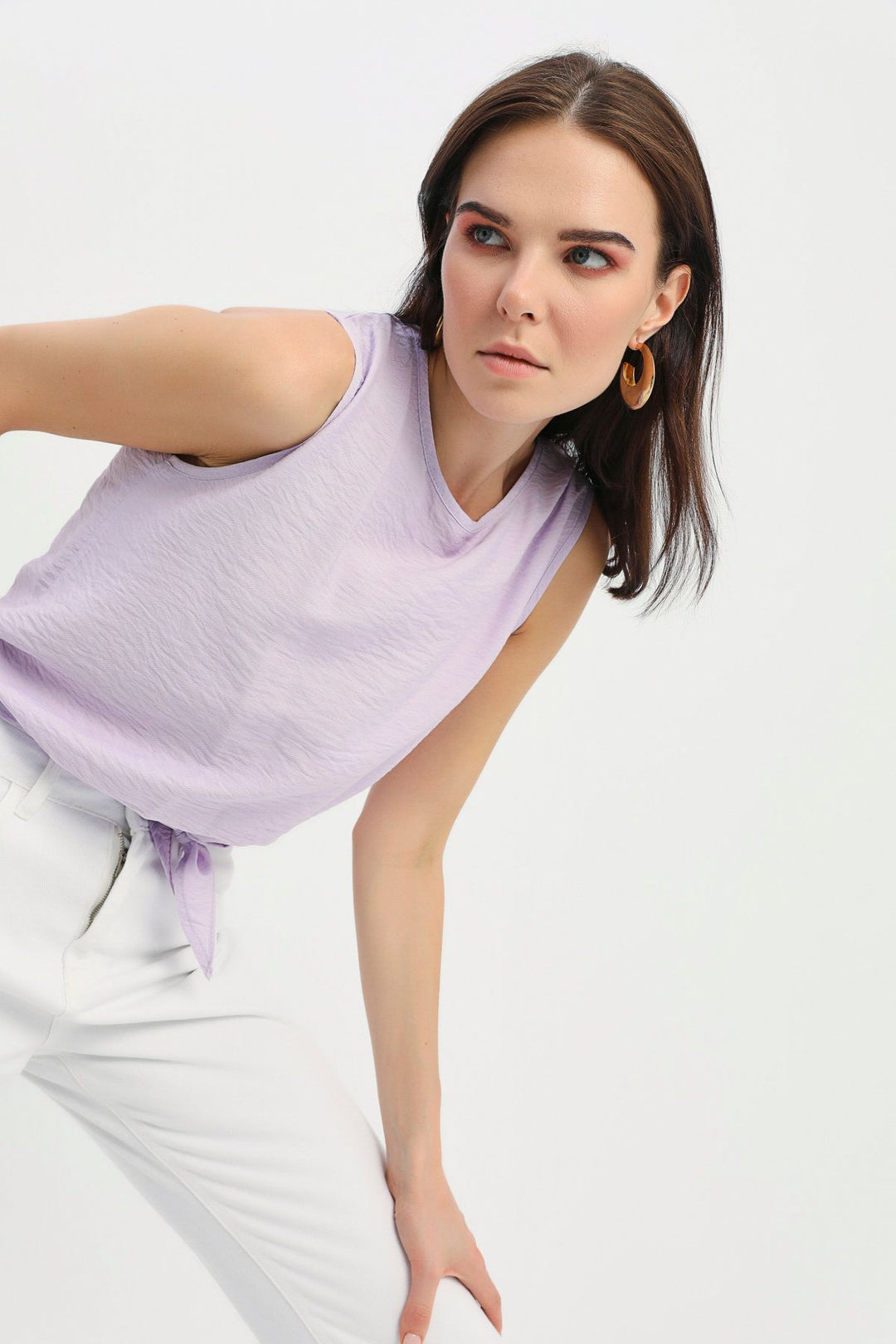 Tie Detailed Sleeveless Blouse Lilac