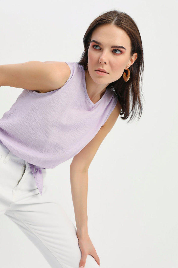 Tie Detailed Sleeveless Blouse Lilac