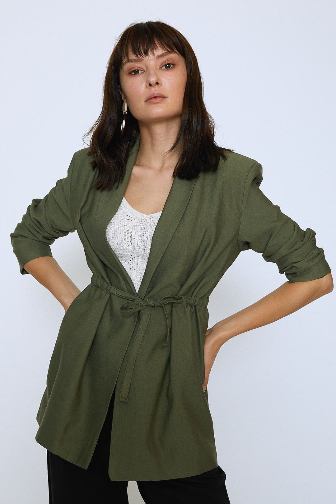 Beli Bağlamalı Ceket Haki