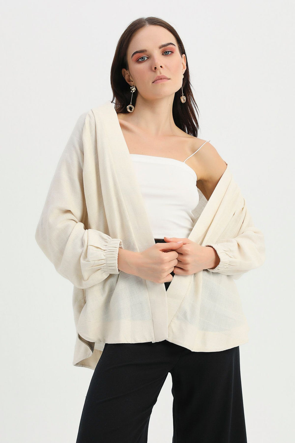 Arkası Nakışlı Ceket Ekru