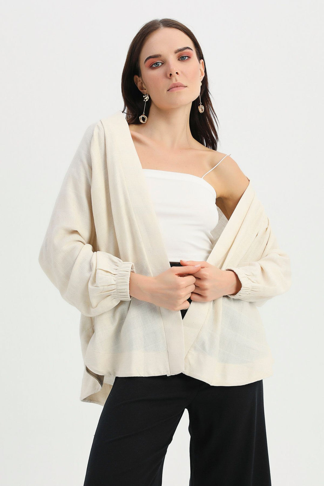 Arkası Nakışlı Ceket Ekru