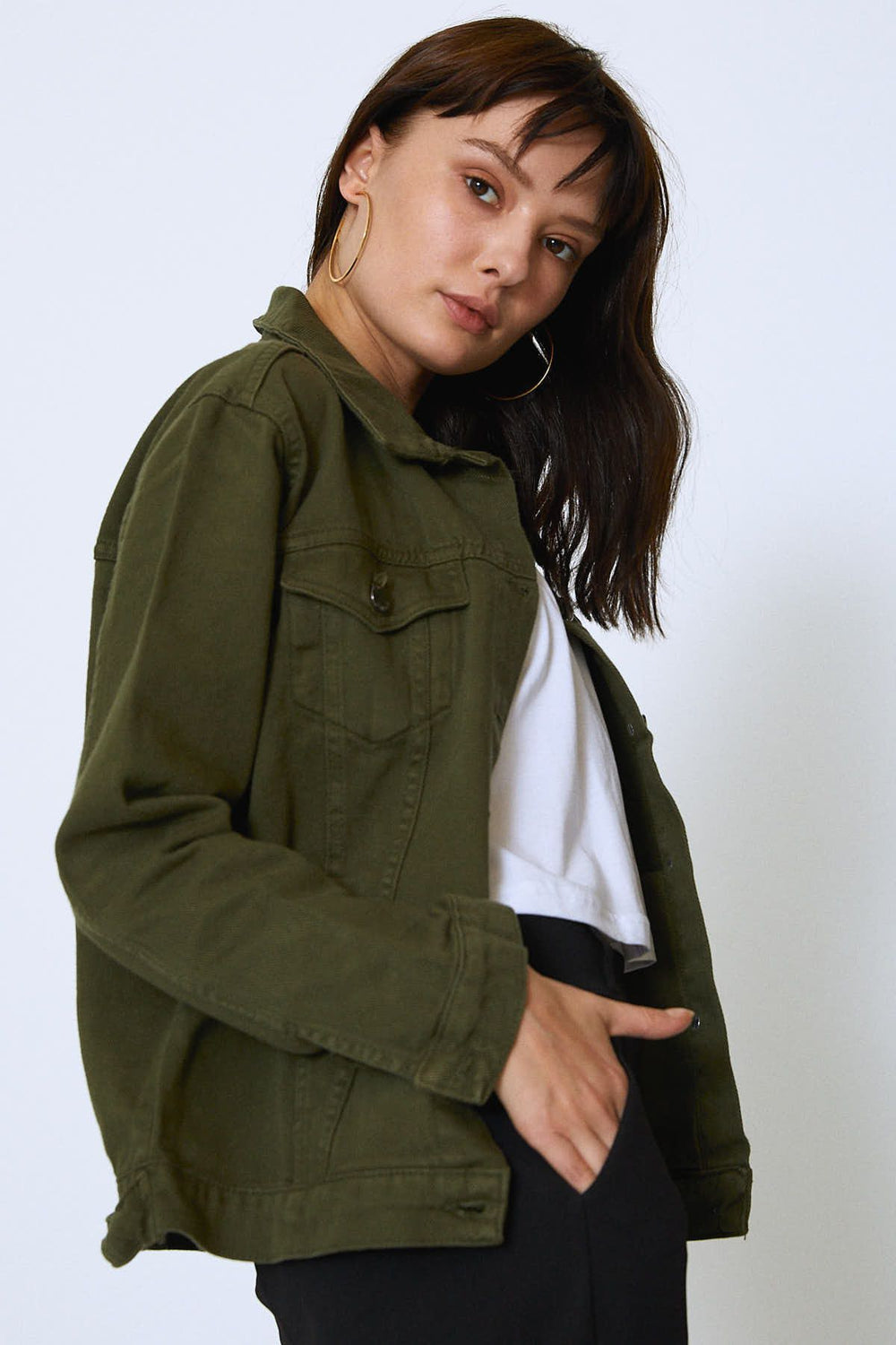 Gabardine Denim Jacket Khaki