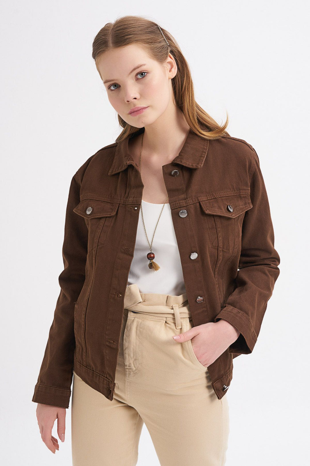 Gabardine Denim Jacket Dark Brown
