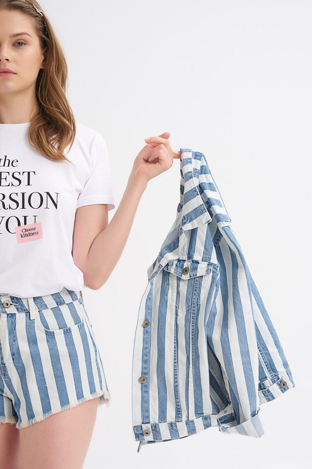 Striped Denim Jacket Blue