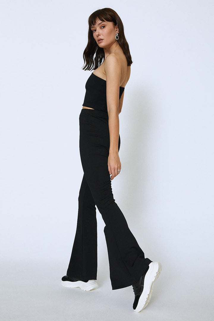 Spanish Leg High Waist Zippered Trousers Black