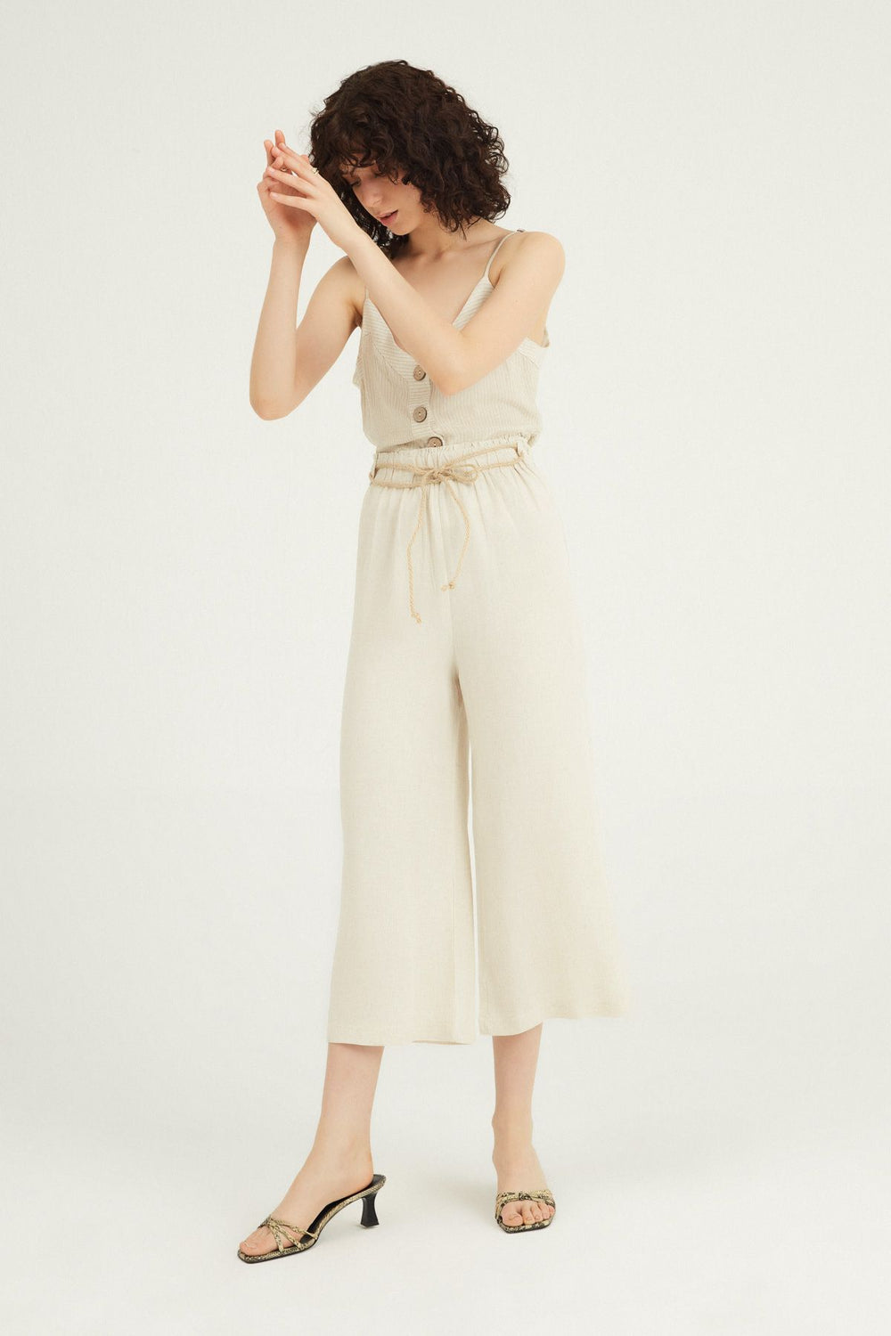 Straw Rope Belt Linen Trousers Natural
