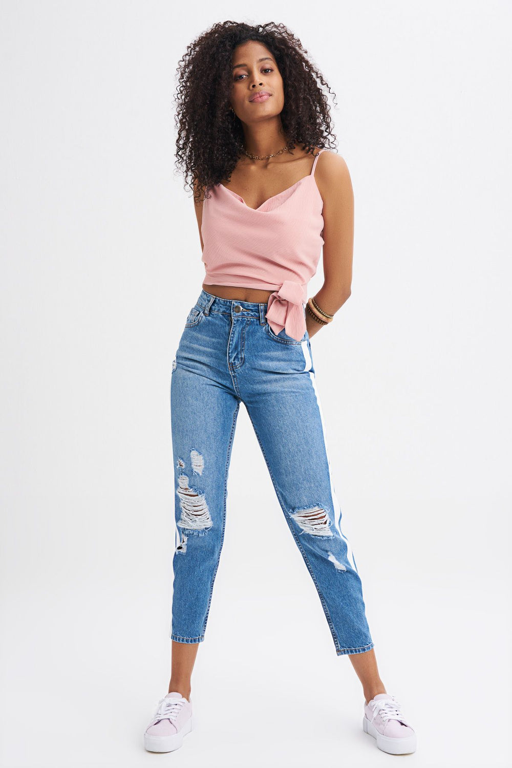 Jeans With White Stripes On The Sides Blue