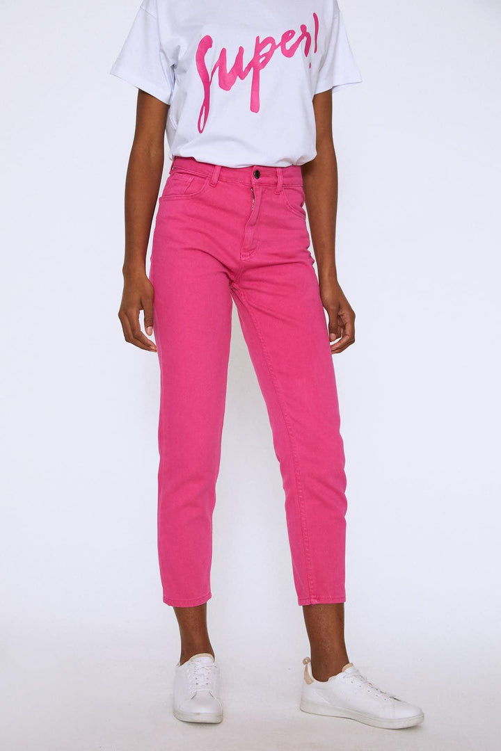 Gabardine Mom Jean Fuchsia