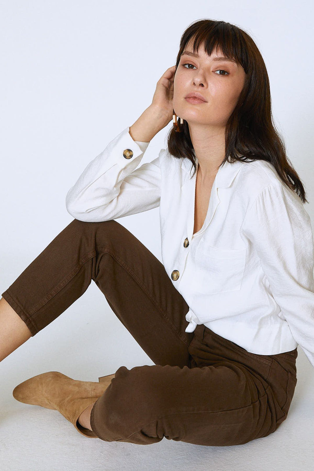 Gabardine Mom Jean Dark Brown